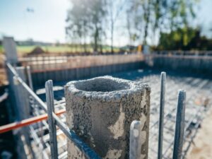 Proces schnięcia betonu pod drewnianymi słupkami