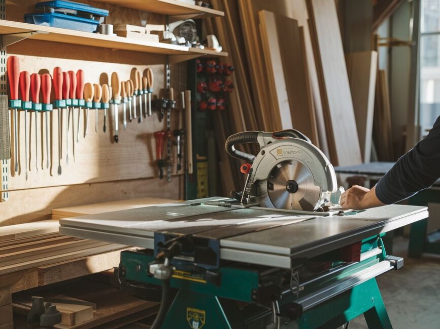 Ustawienie prowadnicy na stole piły tarczowej